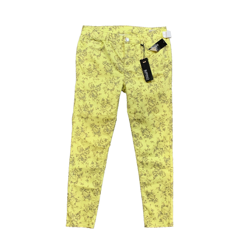 Buffalo David Bitton Jeans Womens 30 Neon Yellow Floral Gena Cropped Mid Rise